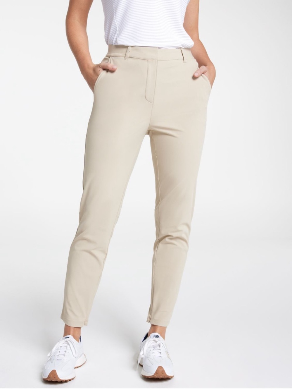 Calia Womens Scorecard Golf Pants Sz 4 Zipper Hem High Rise Stretch Light Beige